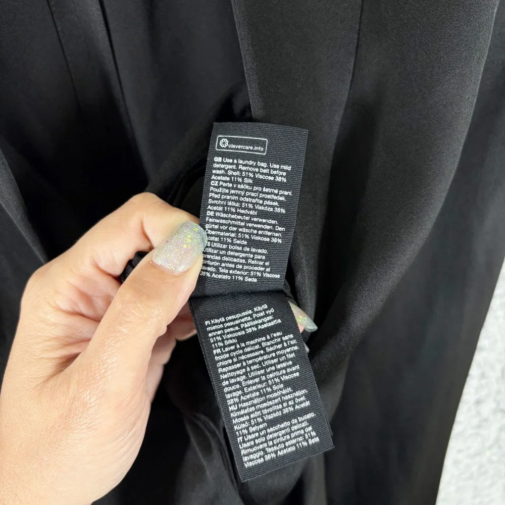 & Other Stories Fluid Padded Shoulder Satin Jumpsuit‎ Sz 6 Black Wide Leg V Neck